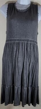 Uptown Ellie Gray Marled Sleeveless Peplum Dress Medium Crochet Back Lace Up